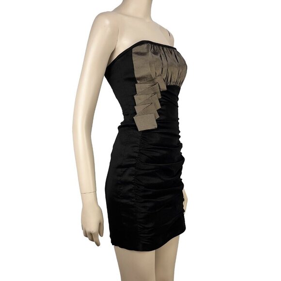 JESSICA McCLINTOCK VTG Party Mini Ruched 90’s Black Goth Metallic Dress sz 4 - Picture 2 of 8